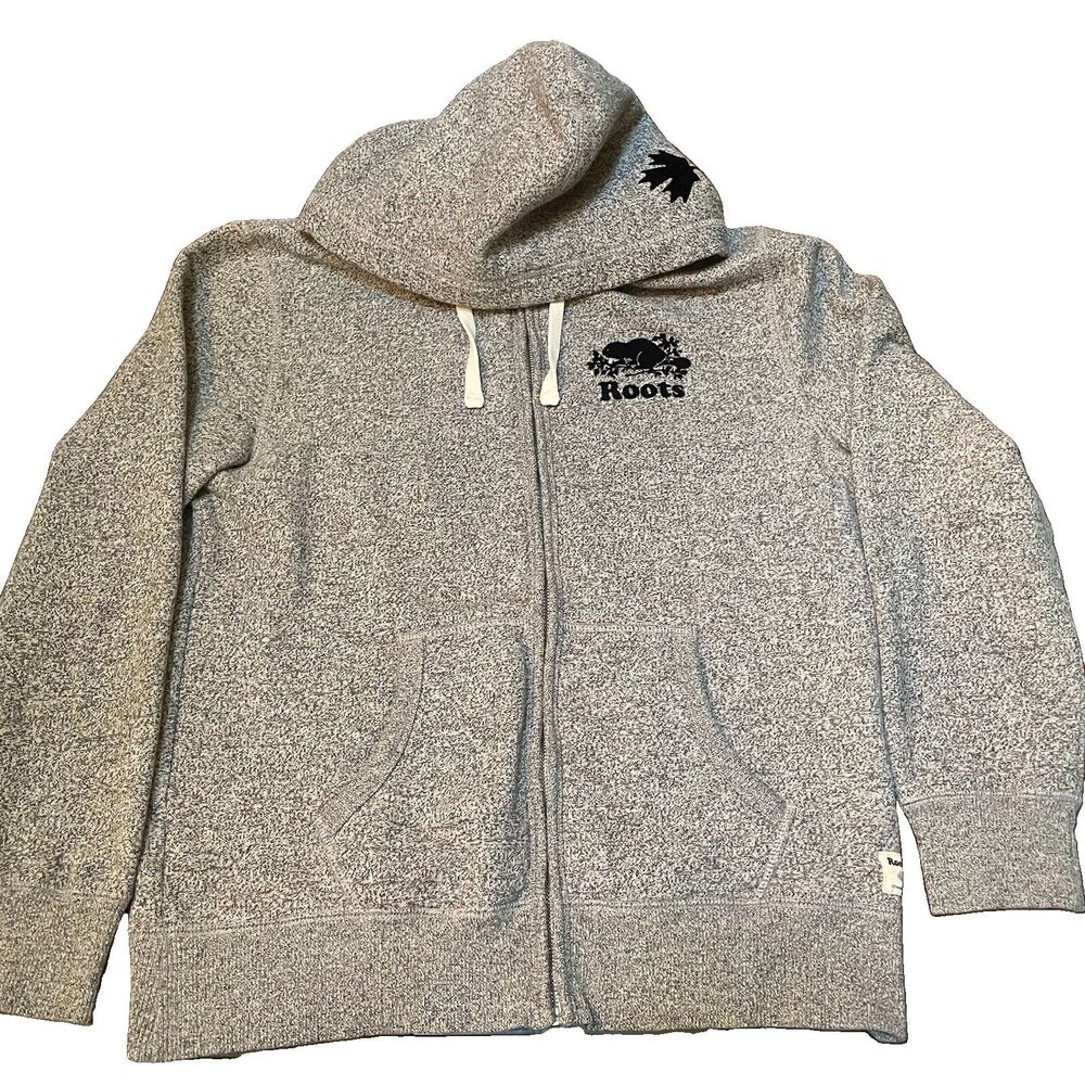 Roots Salt and Pepper Zip Up Hoodie Grey Fleece Cabin Cozy Mens Medium Gorpcore